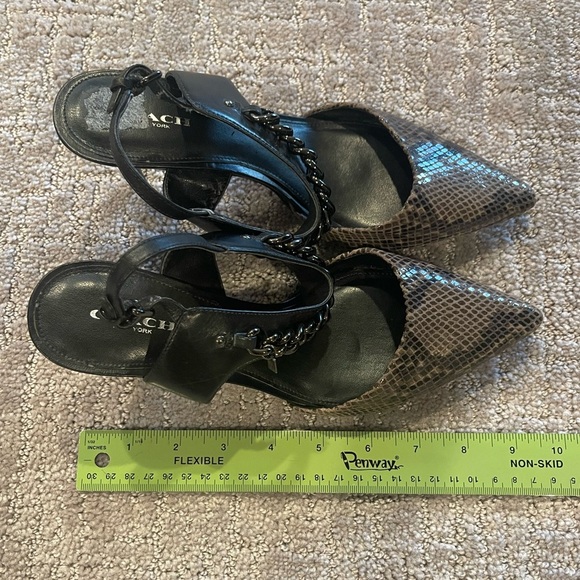 Coach Garland Snake Print Chain Detail Slingback Kitten Heel, Black-Brown, 7B - Picture 11 of 15